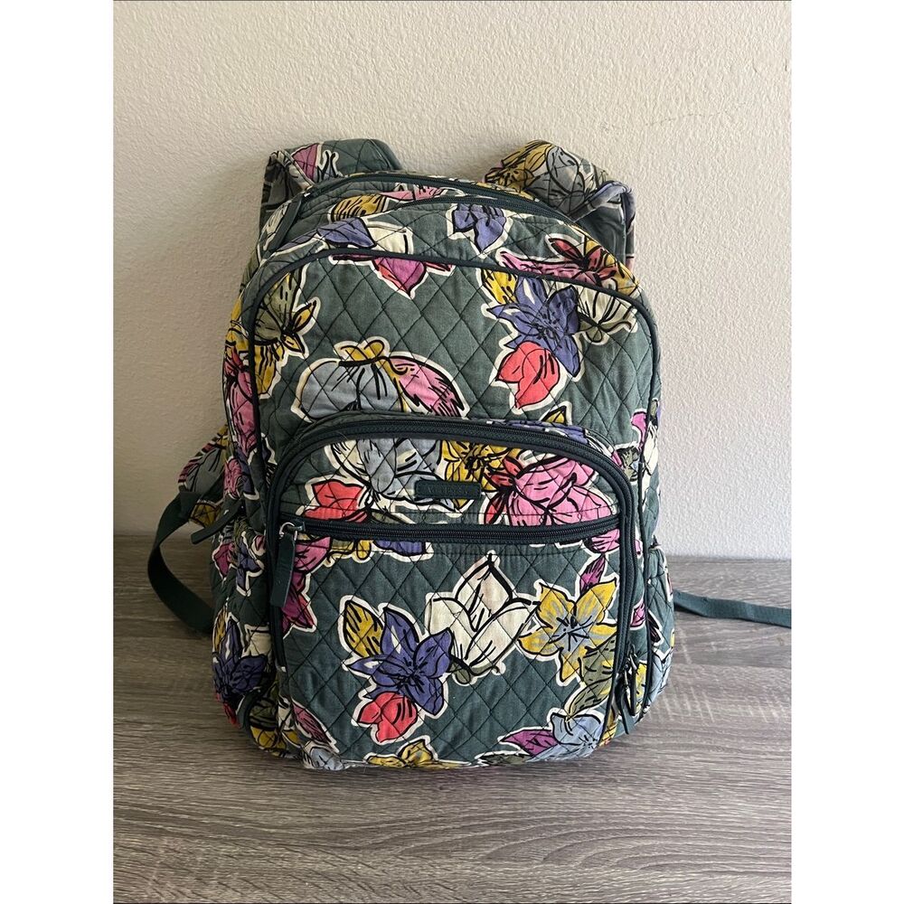 Vera Bradley Campus Backpack Holland Garden Quilted Cotton Laptop School Bag